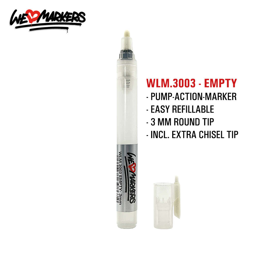 WLM 3003 EMPTY PUMP-ACTION MARKER PEN - 3MM ROUND & CHISEL